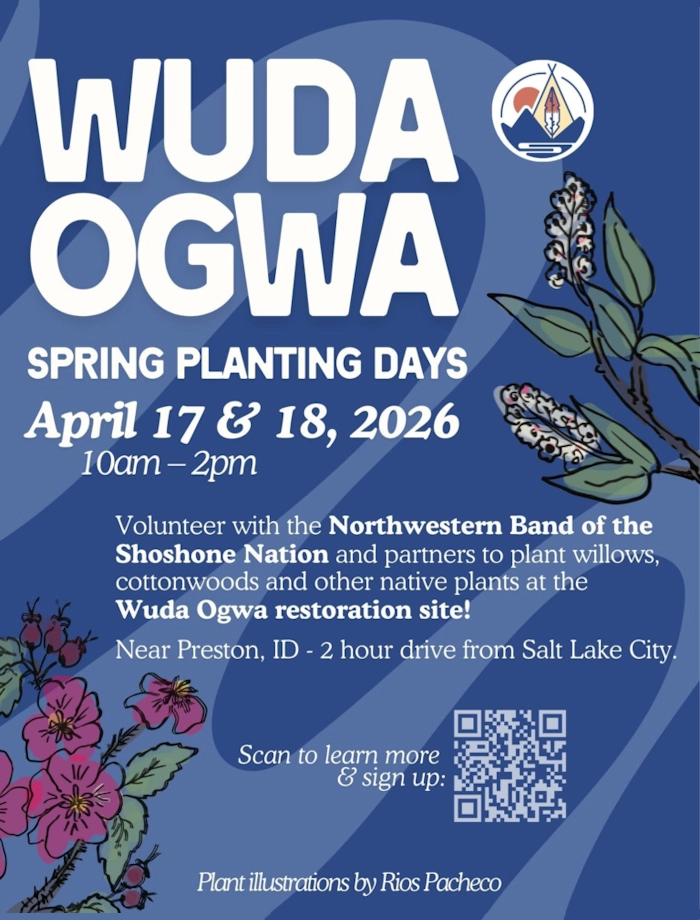 Click for more details in a new tab or window Wuda Ogwa Spring Planting Days, Courtesy Northwestern Band of the Shoshone Nation. April 17 & 18, 2026, 10 am - 2 pm, Wuda Ogwa restoration site, near Preston ID